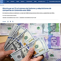 Disminuye un 7% el nmero de fusiones y adquisiciones de compaas en Colombia este 2024